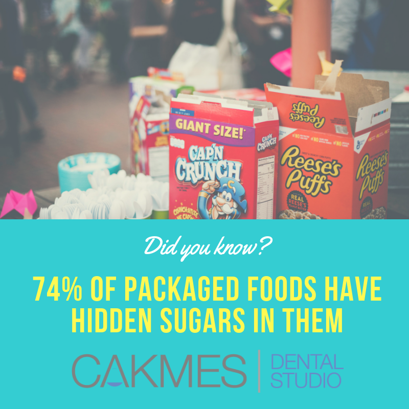 Packaged food sugar content infographic.